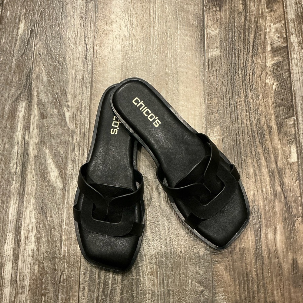 Chico's Black Interlocking Strap Slide Sandals Size 6 - Picture 5 of 16